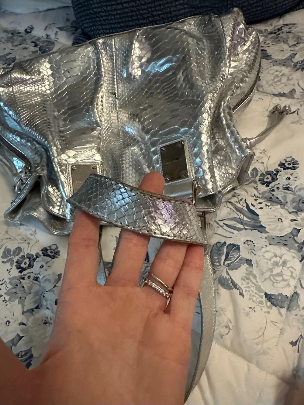 Michael Kors Dottie Limited Edition Metallic Silver Python Leather Bucket Bag